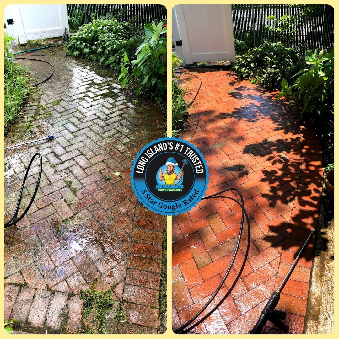 Pressure washing a paver walkway, Long Island NY