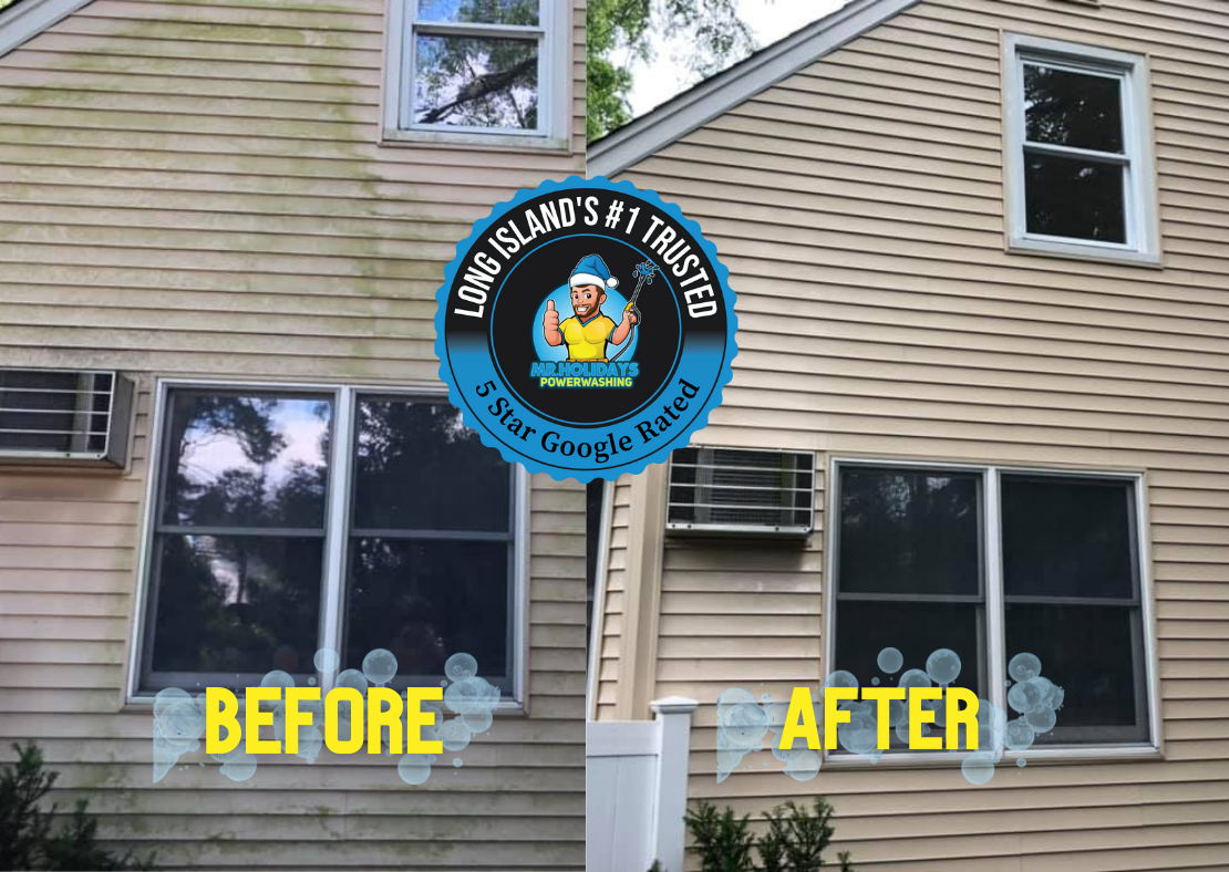 Soft washing siding on a Long Island home, NY